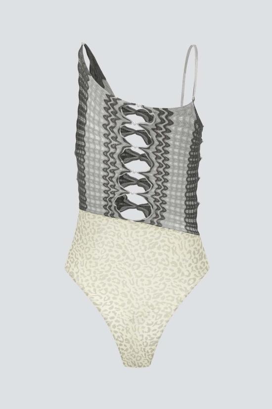  Ruibuilt 바디수트 티셔츠 루이빌트 마쉬 리플 니트 콤보 레오파드 메쉬 바디수트 그레이 - OTHER BRANDS