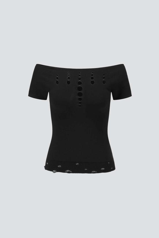  Ruibuilt 블라우스 루이빌트 오닉스 컷아웃 니트 셔츠 - OTHER BRANDS