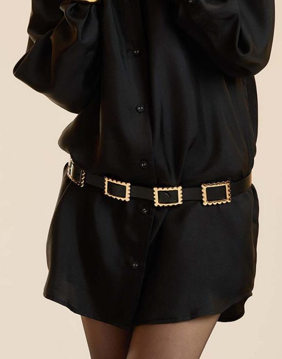  신시아 로리 레귤러 벨트 신시아 로울리 골드 버클 얇은  블랙