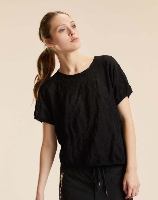  신시아 로리 반팔 티셔츠 신시아 로울리 파치먼트 티 블랙 - CYNTHIA ROWLEY