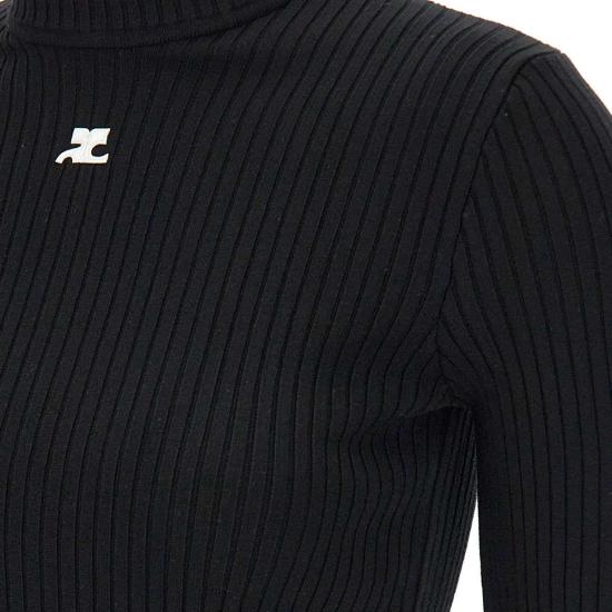 26SS 쿠레쥬 리에디션 니트 탑 숏슬리브 PERMPU026FI0001 BLACK Black - COURREGES