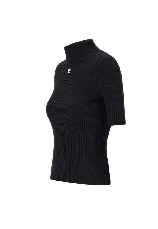 26SS 쿠레쥬 리에디션 니트 탑 숏슬리브 PERMPU026FI0001 BLACK Black - COURREGES