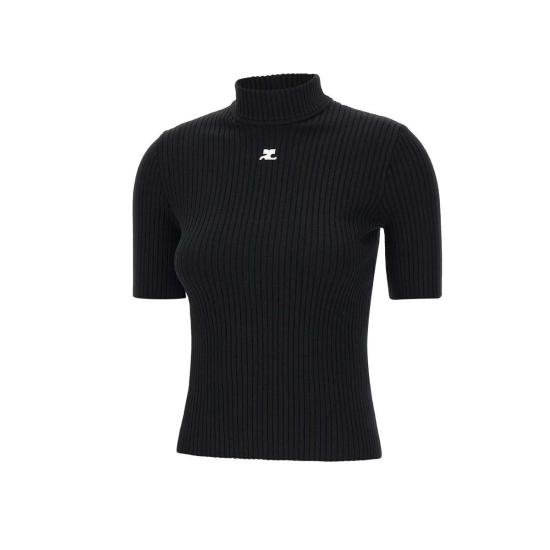 26SS 쿠레쥬 리에디션 니트 탑 숏슬리브 PERMPU026FI0001 BLACK Black - COURREGES