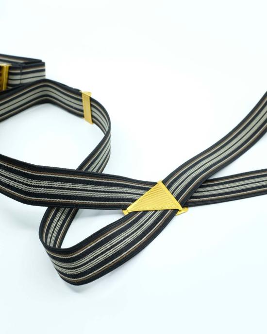  타이가 타카하시 가죽 벨트 타이거 타카하시 Lot.005 멀티 스트라이프 블랙 레이온 서스펜더 - TAIGA TAKAHASHI