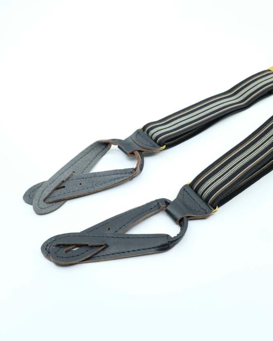  타이가 타카하시 가죽 벨트 타이거 타카하시 Lot.005 멀티 스트라이프 블랙 레이온 서스펜더 - TAIGA TAKAHASHI