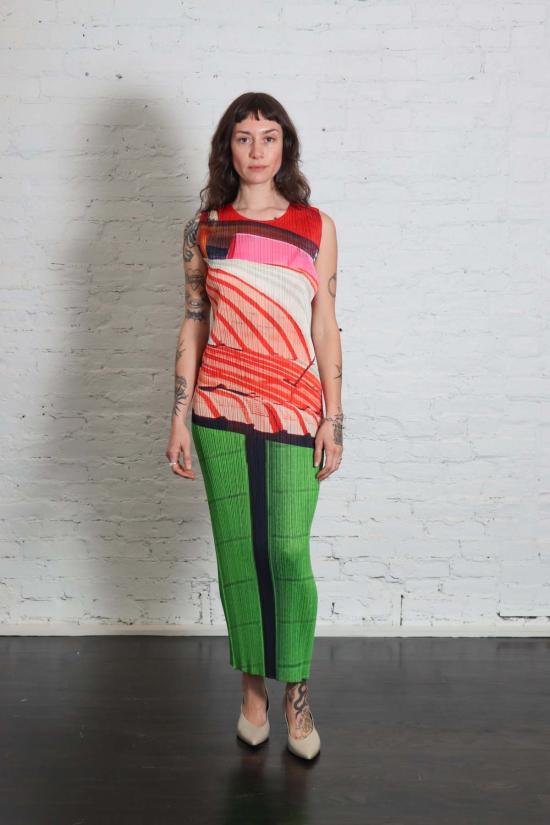  플리츠플리즈 원피스 이세이 미야케의 플리츠 플리즈 시티 콜라주 드레스