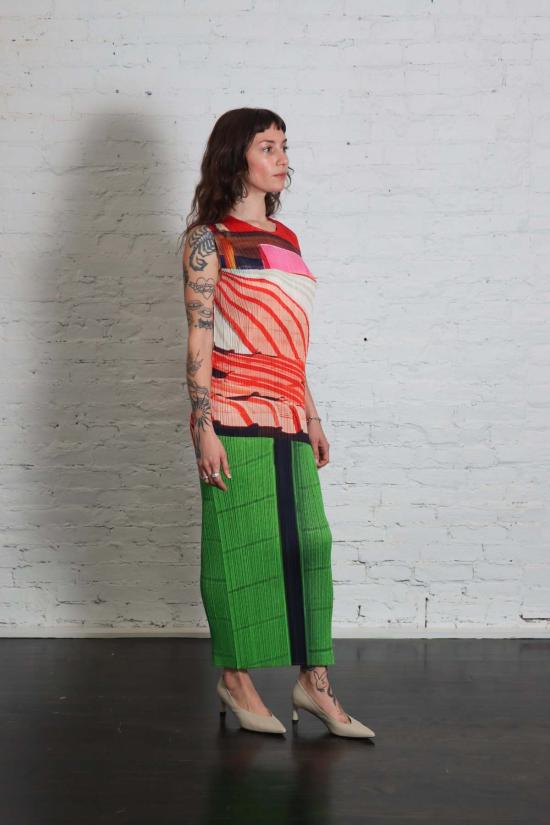  플리츠플리즈 원피스 이세이 미야케의 플리츠 플리즈 시티 콜라주 드레스 - PLEATS PLEASE