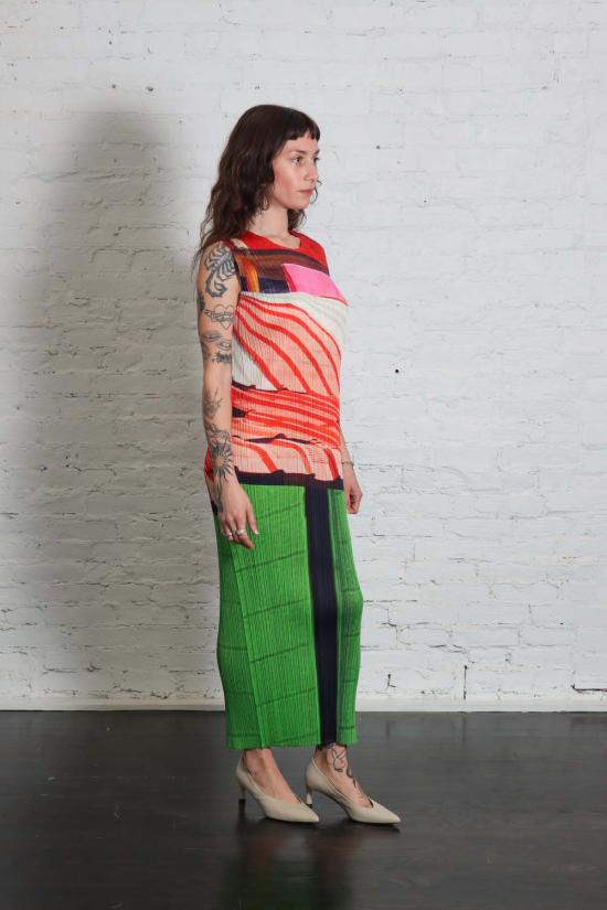  플리츠플리즈 원피스 이세이 미야케의 플리츠 플리즈 시티 콜라주 드레스 - PLEATS PLEASE