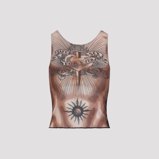 26SS 장 폴 고티에 민소매 티셔츠 2601WTO457M026P 636000 NUDE BROWN BLACK