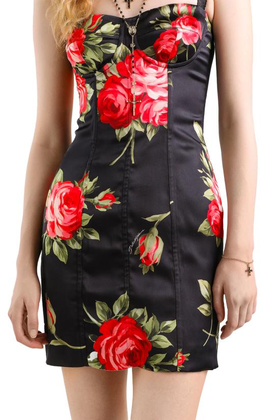 26SS 돌체앤가바나 미디 원피스 F6CLMTFSICD HN5ZN Bouquet rose f nero - DOLCE & GABBANA