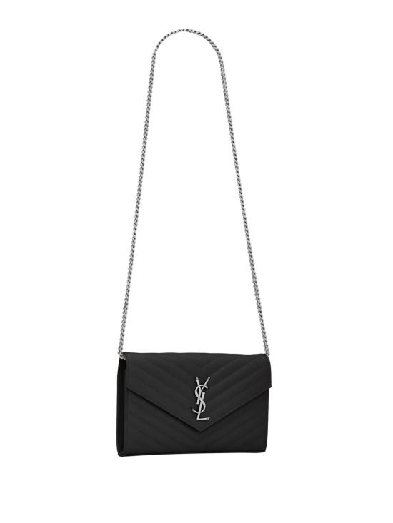 26SS 생로랑 그랑 드 뿌드르 엠보스드 레더 카산드라 마틀라세 체인 지갑 377828 BOW021000 97 - SAINT LAURENT