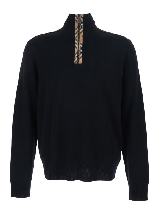 26SS 버버리 체크 트리밍 울 하프 지퍼 스웨터 8119436A1189 Black