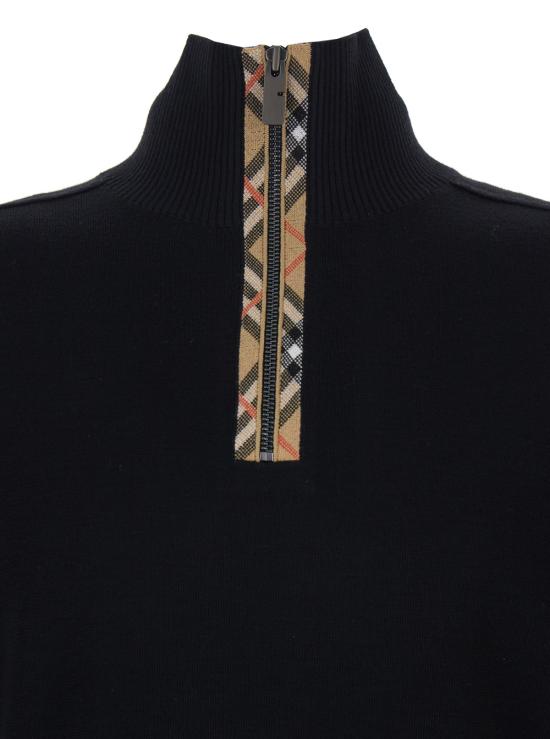 26SS 버버리 체크 트리밍 울 하프 지퍼 스웨터 8119436A1189 Black - BURBERRY