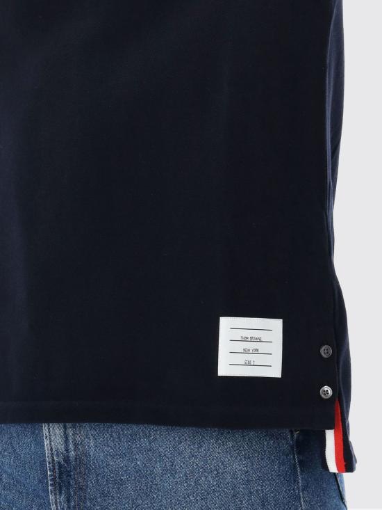 26SS 톰브라운 피케 센터 백 스트라이프 릴렉스 핏 티셔츠 MJS056A00050 415 Blue - THOM BROWNE