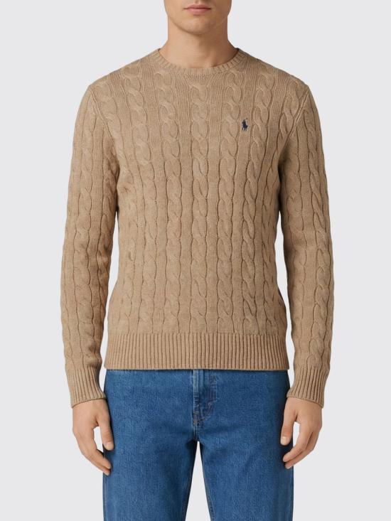 26SS 폴로 랄프로렌 로고 자수 케이블 니트 스웨터 710775885 014 Camel