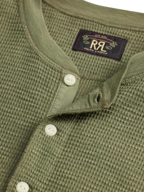  더블알엘 폴로 티셔츠 Rrl 가먼트 다이드 와플 니트 헨리 셔츠 그린 - RRL