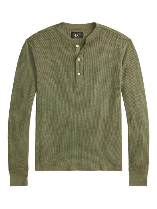  더블알엘 폴로 티셔츠 Rrl 가먼트 다이드 와플 니트 헨리 셔츠 그린