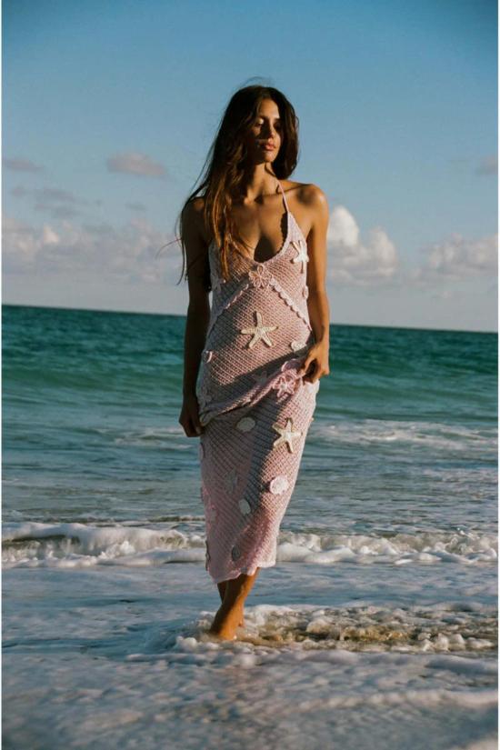  러브쉐이크팬시 롱 원피스 러브쉑 팬시 메이시 비즈 장식 크로셰 맥시 드레스 라벤더 오키드 - LOVESHACKFANCY