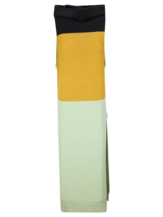 26SS 라 더블제이 롱 원피스 DRE0992KNI178VA420 GR02 COLOR BLOCK BLACK MUSTARD GREEN