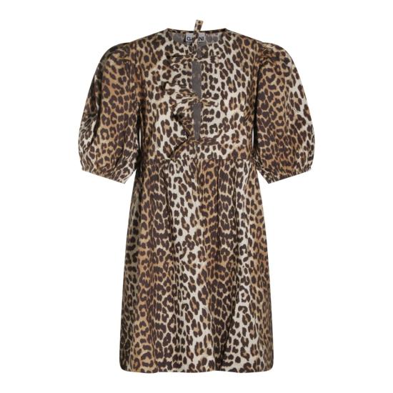 26SS 가니 프린티드 타이 스트링 포플린 미니 드레스 F9758943 Brown