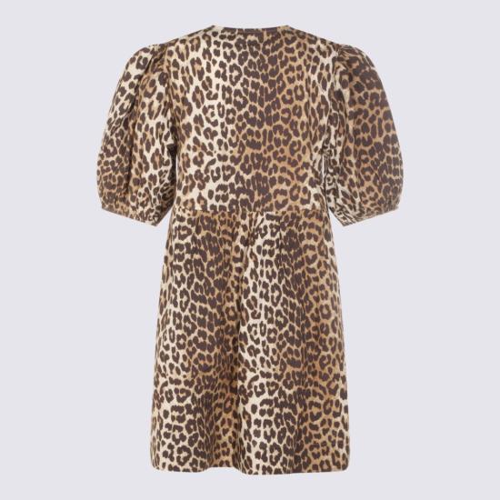 26SS 가니 프린티드 타이 스트링 포플린 미니 드레스 F9758943 Brown - GANNI