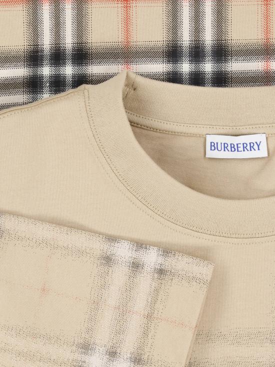 26SS 버버리 그라디언트 체크 코튼 티셔츠 8119022 B9368 Beige - BURBERRY