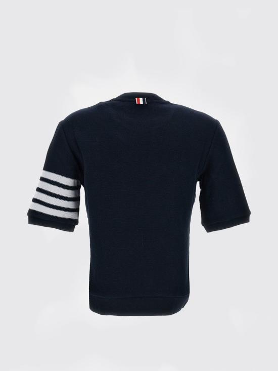 26SS 톰브라운 텍스처드 코튼 피케 4바 티셔츠 FJS222AJ0248 415 Navy - THOM BROWNE