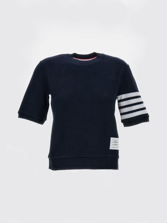 26SS 톰브라운 텍스처드 코튼 피케 4바 티셔츠 FJS222AJ0248 415 Navy - THOM BROWNE