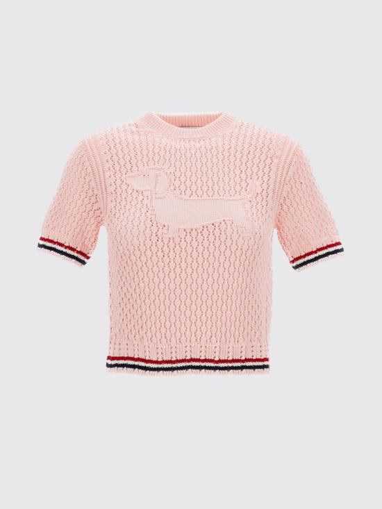 26SS 톰브라운 코튼 포인텔레 스티치 헥터 RWB 티 FKA511AY3062 642 Pink - THOM BROWNE