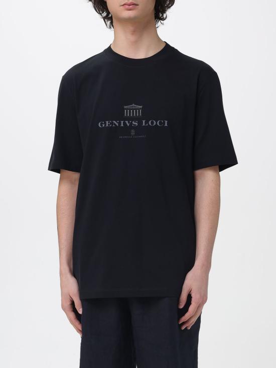 26SS 브루넬로 쿠치넬리 크루넥 프린트 코튼 저지 티셔츠 M0B138520 CKP88 Black