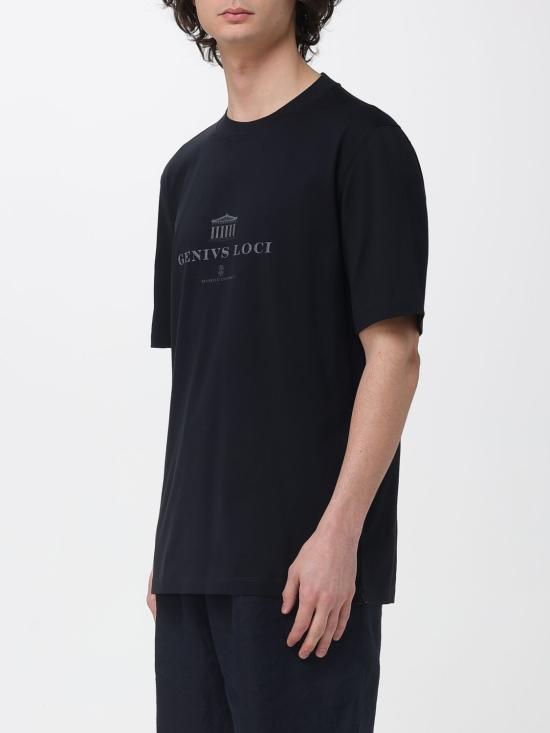 26SS 브루넬로 쿠치넬리 크루넥 프린트 코튼 저지 티셔츠 M0B138520 CKP88 Black - BRUNELLO CUCINELLI