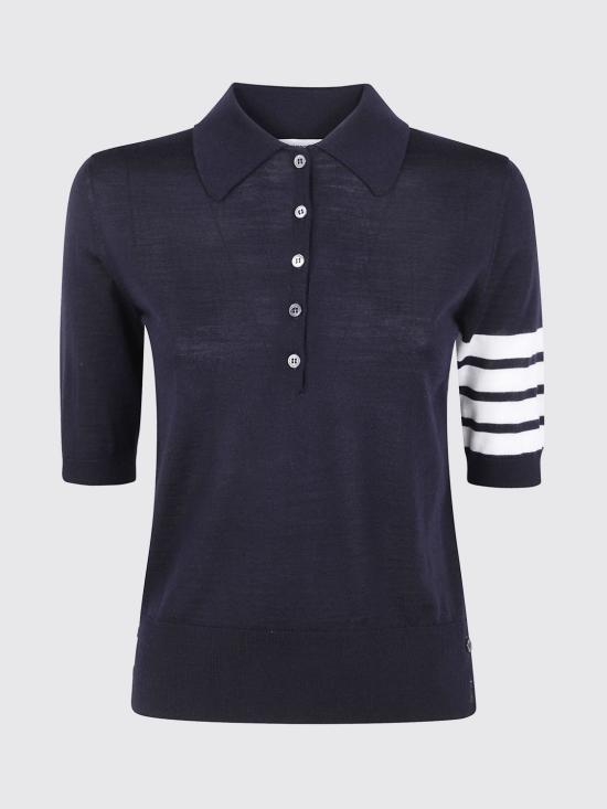 26SS 톰브라운 울 4바 릴렉스드 폴로 니트 FKP053AY1014 415 Blue - THOM BROWNE