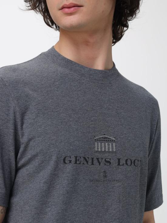26SS 브루넬로 쿠치넬리 크루넥 프린트 코튼 저지 티셔츠 M0B138520 CIF40 Grey - BRUNELLO CUCINELLI