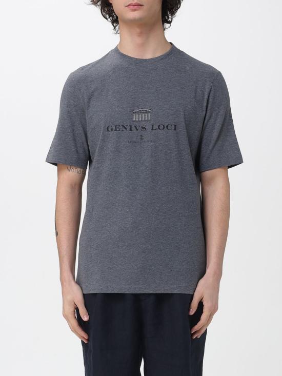 26SS 브루넬로 쿠치넬리 크루넥 프린트 코튼 저지 티셔츠 M0B138520 CIF40 Grey