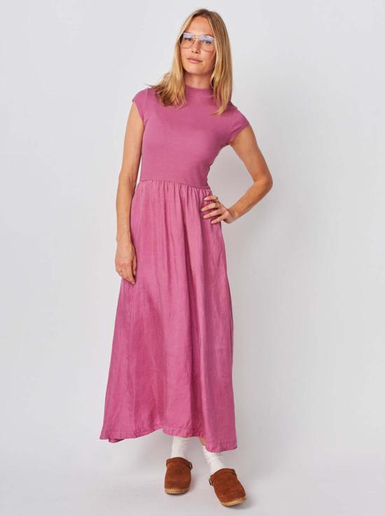  썬드라이 롱 원피스 잡드리 캡 슬리브 믹스 미디어 드레스