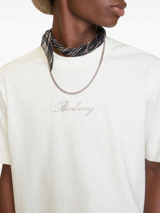 26SS 버버리 체크 커시브 로고 코튼 티셔츠 8119080B7078 WHITE - BURBERRY
