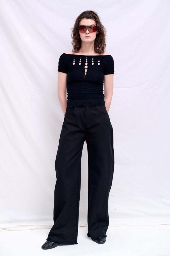  마르케스 알메이다 스트레이트 팬츠 블랙 드릴 보이프렌드 스타일 진 - MARQUES ALMEIDA