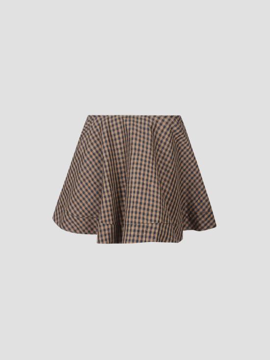 26SS 가니 크링클 체크 미니 서클 스커트 A1090074 925 TOBACCO BROWN