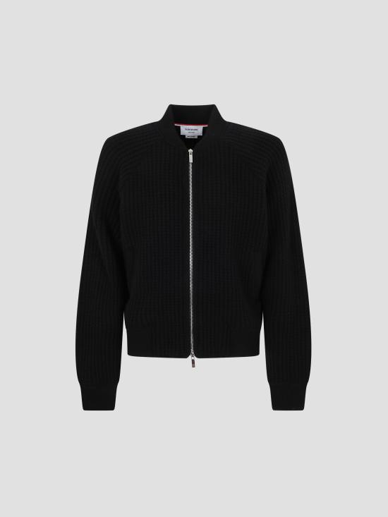 26SS 톰브라운 울 와플 래글런 4바 보머 재킷 MJT549A05396 001 BLACK