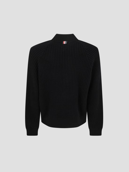 26SS 톰브라운 울 와플 래글런 4바 보머 재킷 MJT549A05396 001 BLACK - THOM BROWNE