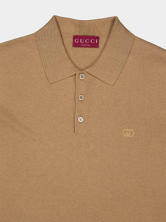 26SS 구찌 자수 실크 코튼 폴로 셔츠 853378XKFDL 2017 LIGHT BROWN MIX - GUCCI