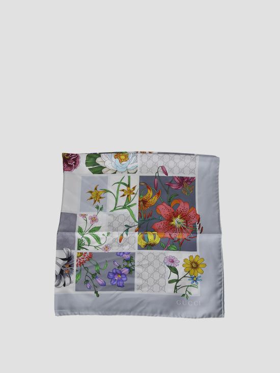 26SS 구찌 프린트 실크 트윌 까레 8501073G001 1963 PERAL LIGHT GREY