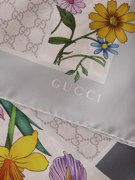 26SS 구찌 프린트 실크 트윌 까레 8501073G001 1963 PERAL LIGHT GREY - GUCCI