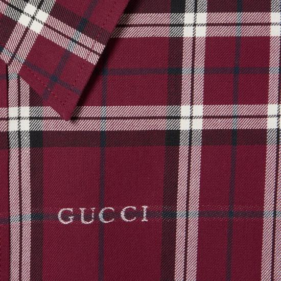 26SS 구찌 타르탄 코튼 자카드 셔츠 852895ZAUAC 6013 BORDEAUX WHITE MC - GUCCI