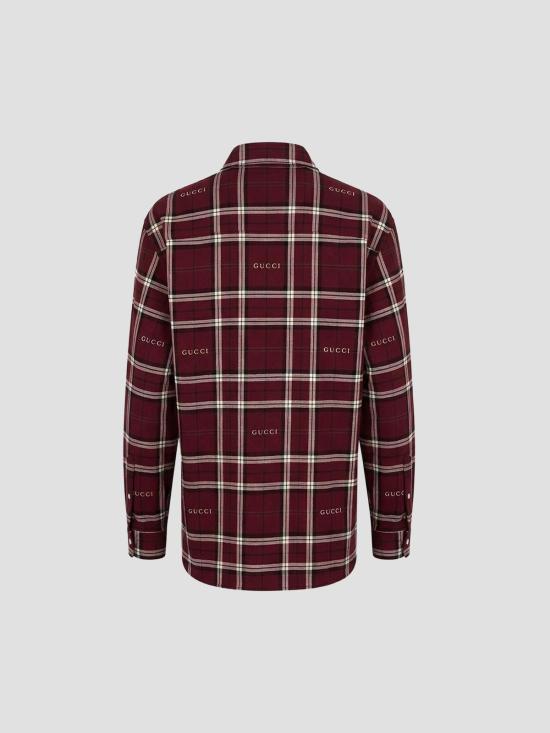 26SS 구찌 타르탄 코튼 자카드 셔츠 852895ZAUAC 6013 BORDEAUX WHITE MC - GUCCI