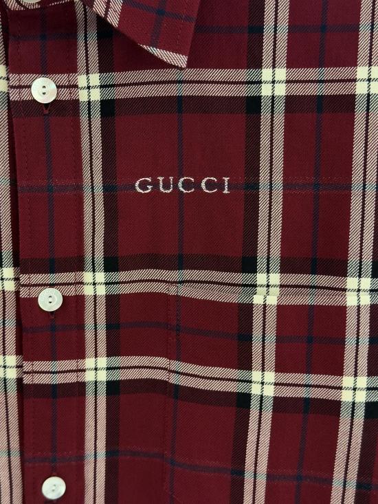 26SS 구찌 타르탄 코튼 자카드 셔츠 852895ZAUAC 6013 BORDEAUX WHITE MC - GUCCI