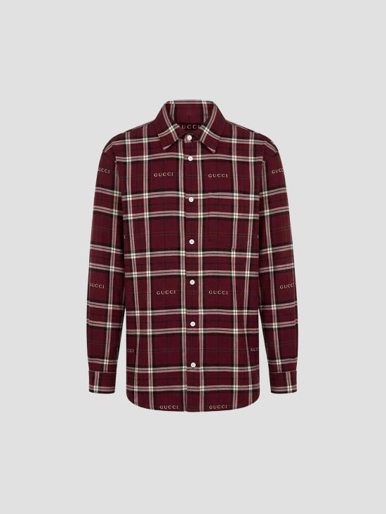 26SS 구찌 타르탄 코튼 자카드 셔츠 852895ZAUAC 6013 BORDEAUX WHITE MC