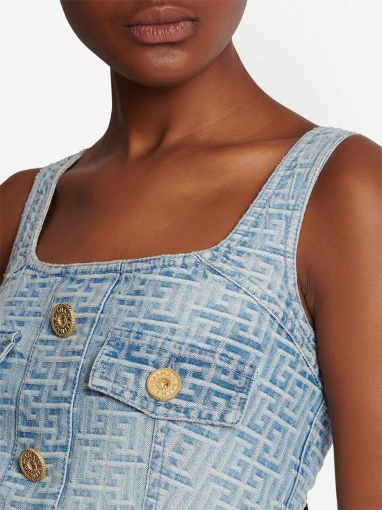  발망 데님 원피스 CF1R2128DD27 6FF Blue - BALMAIN