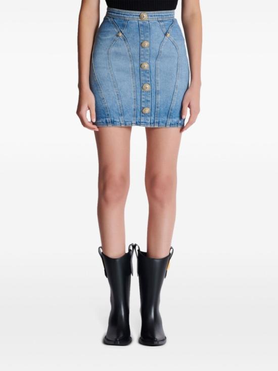  발망 데님 스커트 DF1LBA22DE53 6FC Blue - BALMAIN