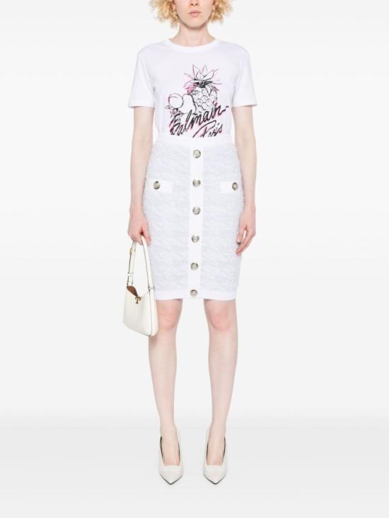 25FW 발망 미디 스커트 FF1LC016KI72 SOM White - BALMAIN